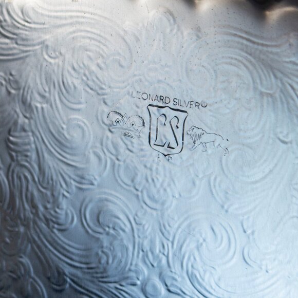 Silver Plated Serving Tray With Intricate Engraving & Handles | Leonard Silver - Picture 3 of 11